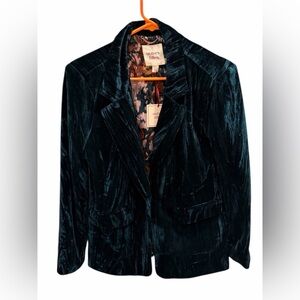 Autres Filles Crushed Velvet Jacket Green with Colorful Lining Size Medium NEW